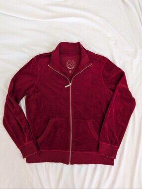 MICHAEL KORS Burgundy Red Velour Velvet Full Zip Tracksuit Jacket Women's Size L